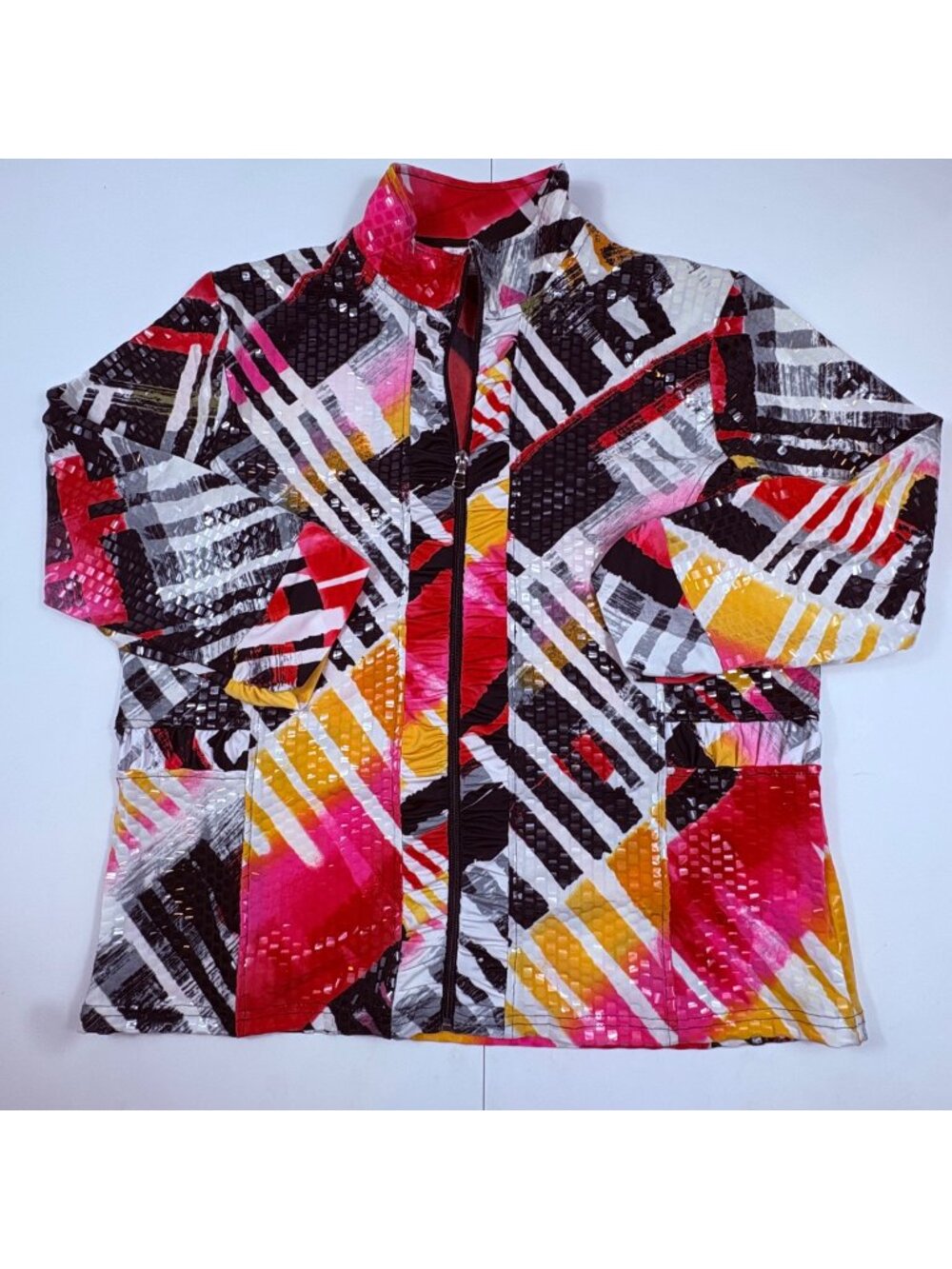Abstract Art To Wear Zip Jacket Womens Large Colorful Textured Lightweight State